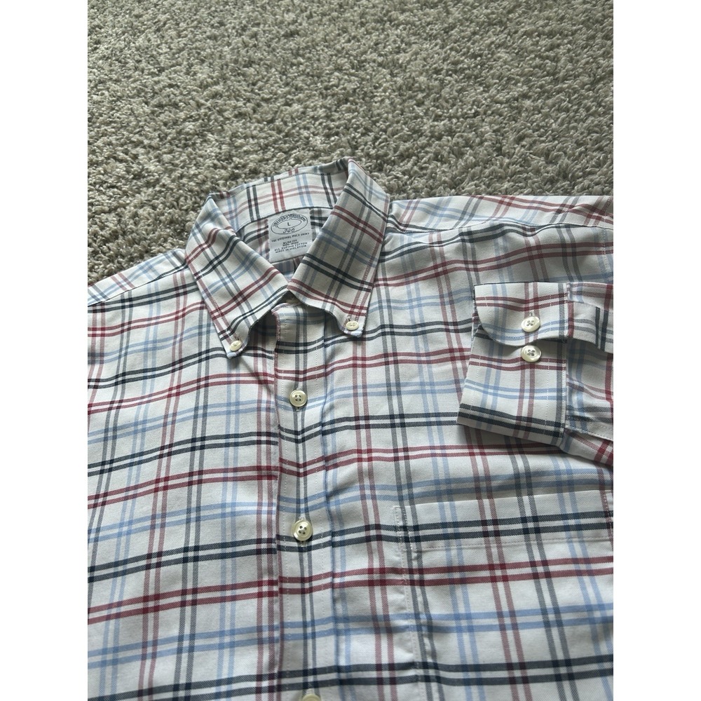Brooks Brothers Men's L Slim Fit 346 White Multi Color Plaid Long Slv Button D